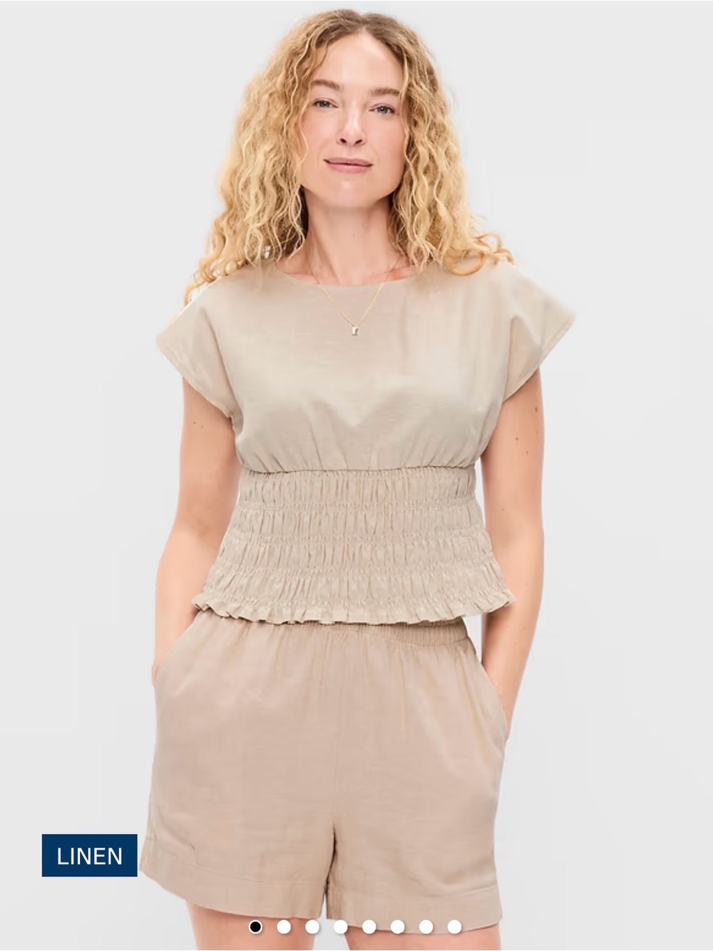NWT | Linen-Blend Short-Sleeve Smocked Top | Old Navy